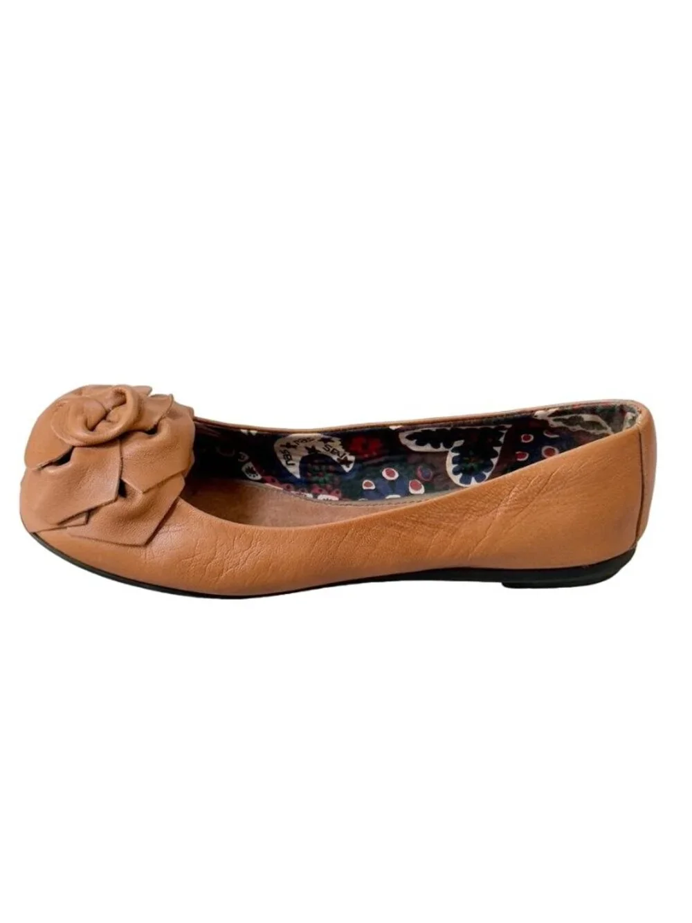 RAS Euforia Womens Tan Vintage Leather Ballet Flats Leather Rosette Size 39 US 9